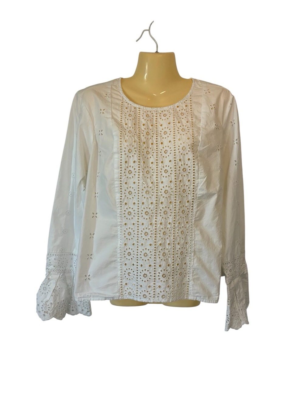 Gap Eyelet Lace Blouse Long-Sleeve Top Cottagecore Coastal Grandma White Large